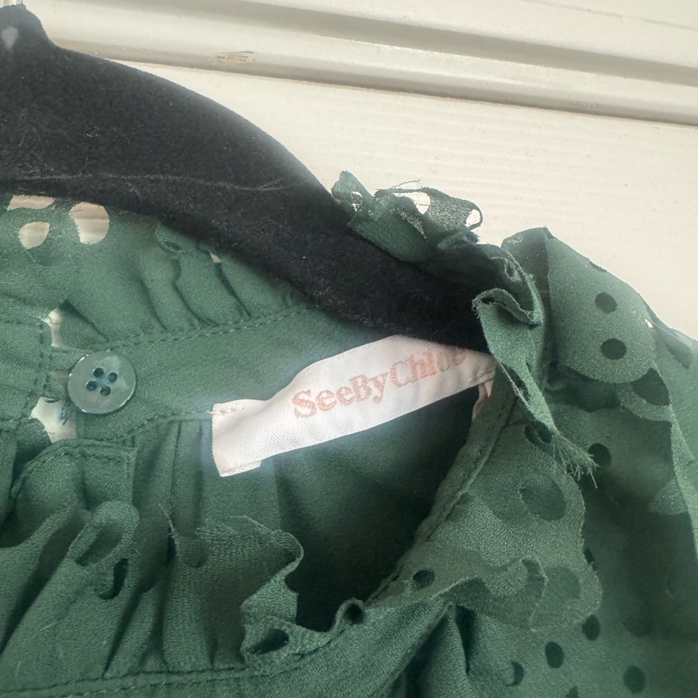 See by Chloe Sz 36 Laser Cut Ruffle Dark Green Dress - Picture 7 of 9